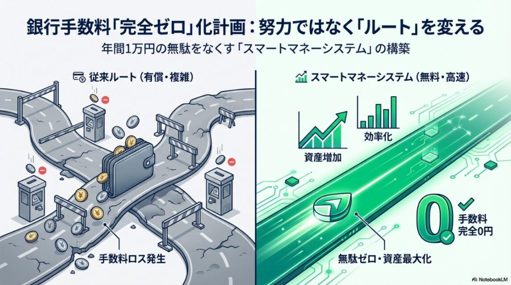 大手銀行のATM手数料と他行宛振込手数料が年間で1万円以上の損失になる図解
