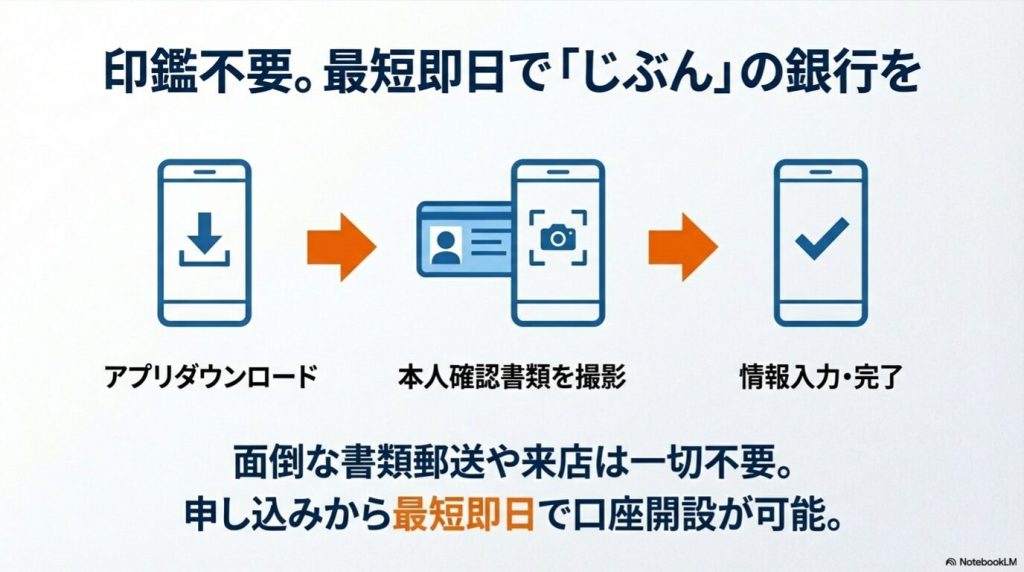 スマホアプリと本人確認書類で完結するauじぶん銀行の簡単な口座開設ステップ