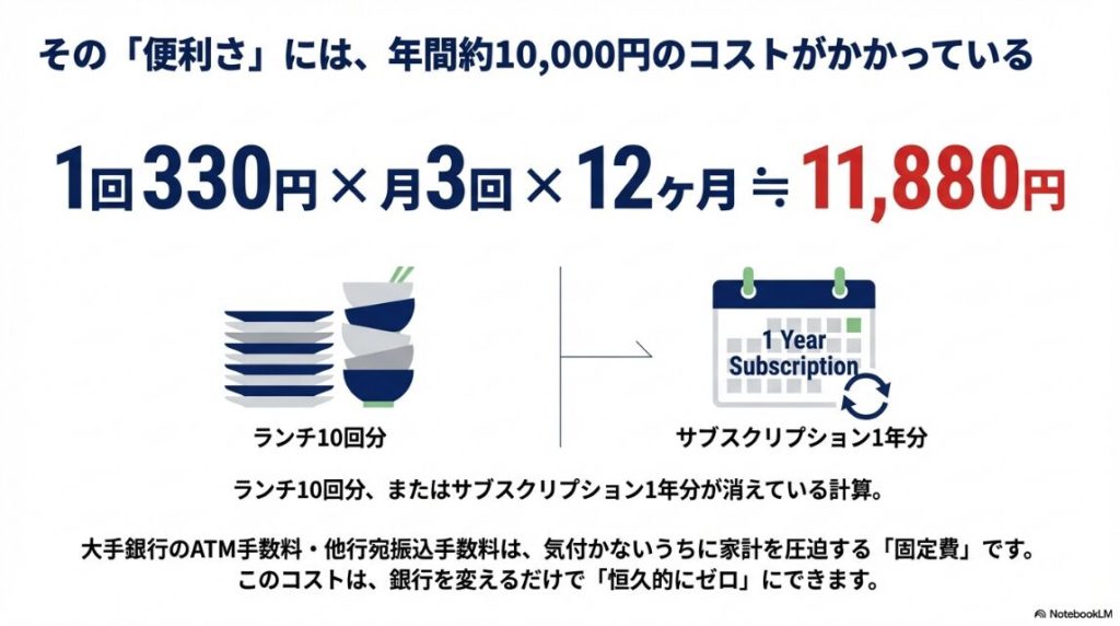手数料無料枠のあるネット銀行へ資金移動ルートを集約する思考法の解説図