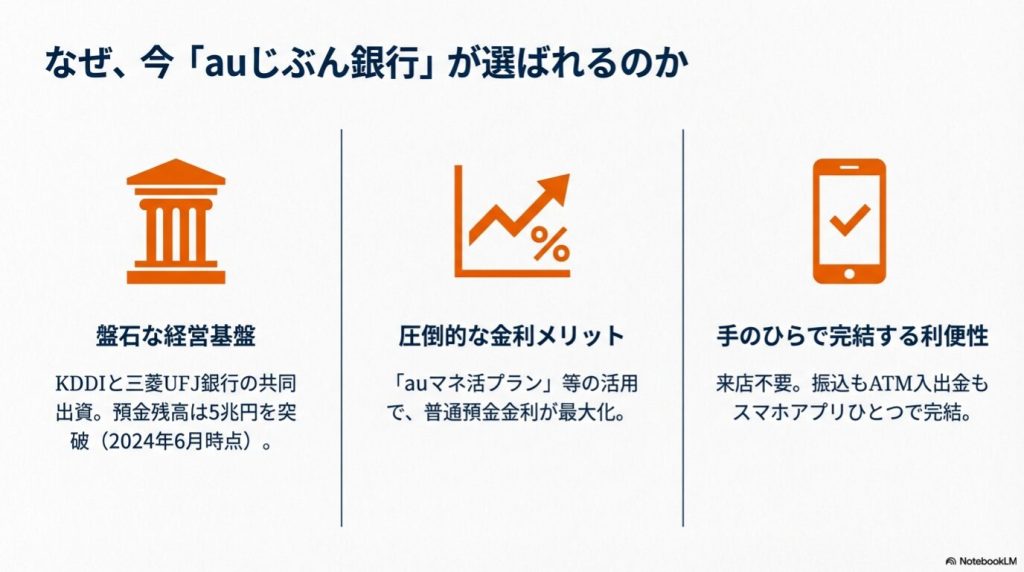 三菱UFJ銀行とKDDIが共同設立したネット銀行「auじぶん銀行」の信頼性と特徴