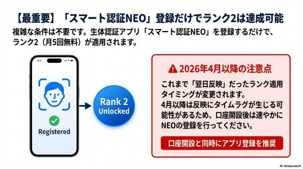 スマート認証NEO登録でATM・振込手数料が月5回無料になるメリットの図解