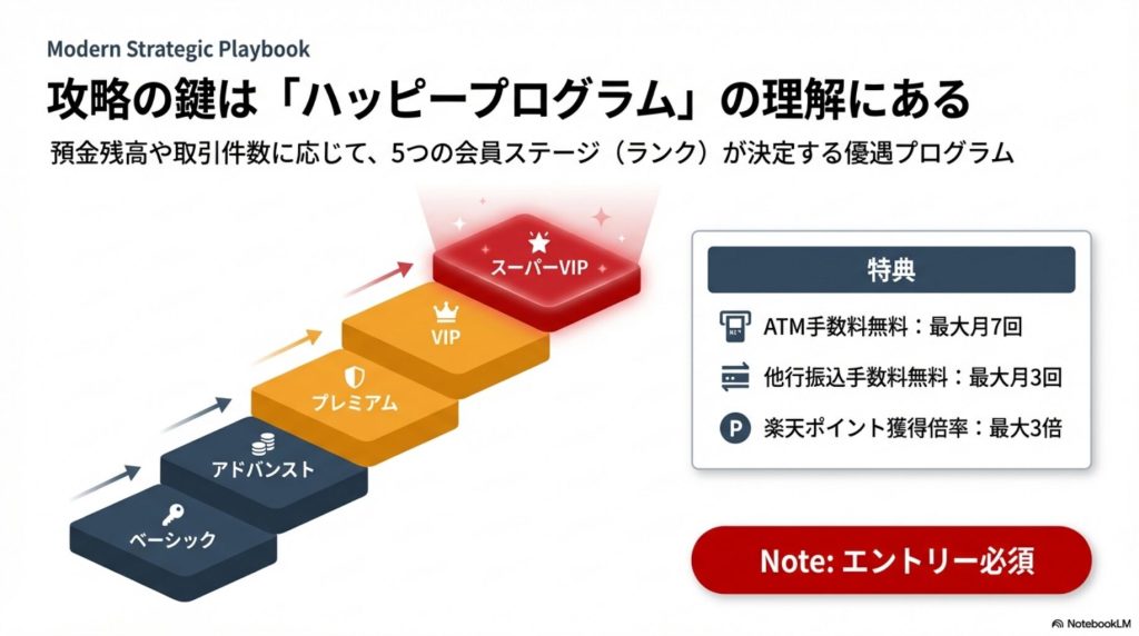 楽天銀行ハッピープログラムのポイント進呈とATM無料特典の仕組み