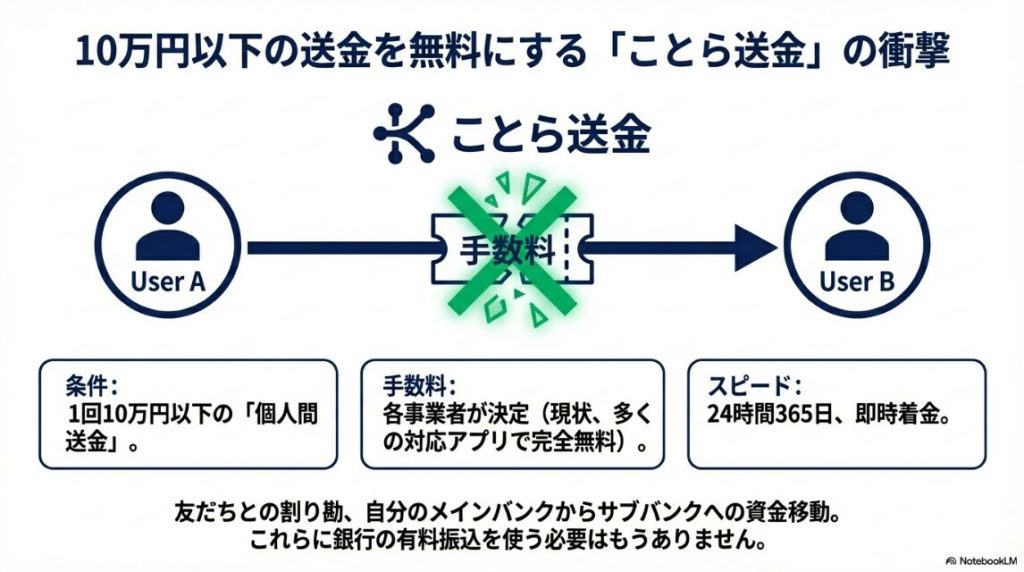 10万円以下の個人間送金を手数料無料で利用できる「ことら送金」の基本仕様