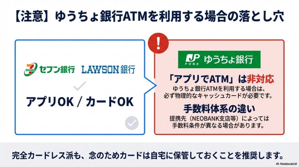 ゆうちょ銀行ATM利用時はキャッシュカードが必要なことへの注意喚起イメージ