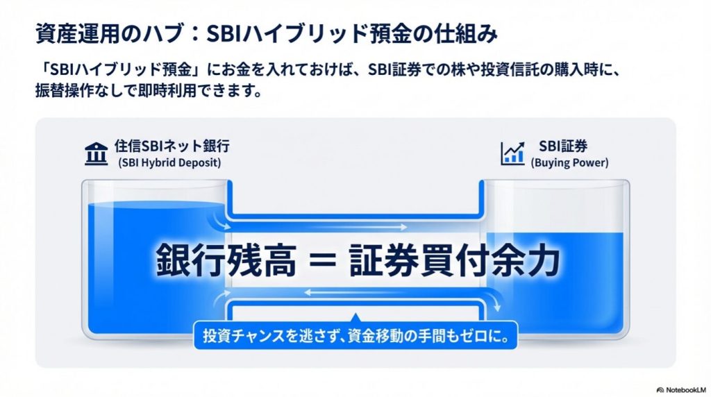 SBIハイブリッド預金とSBI証券口座の自動連携による買付余力反映の仕組み
