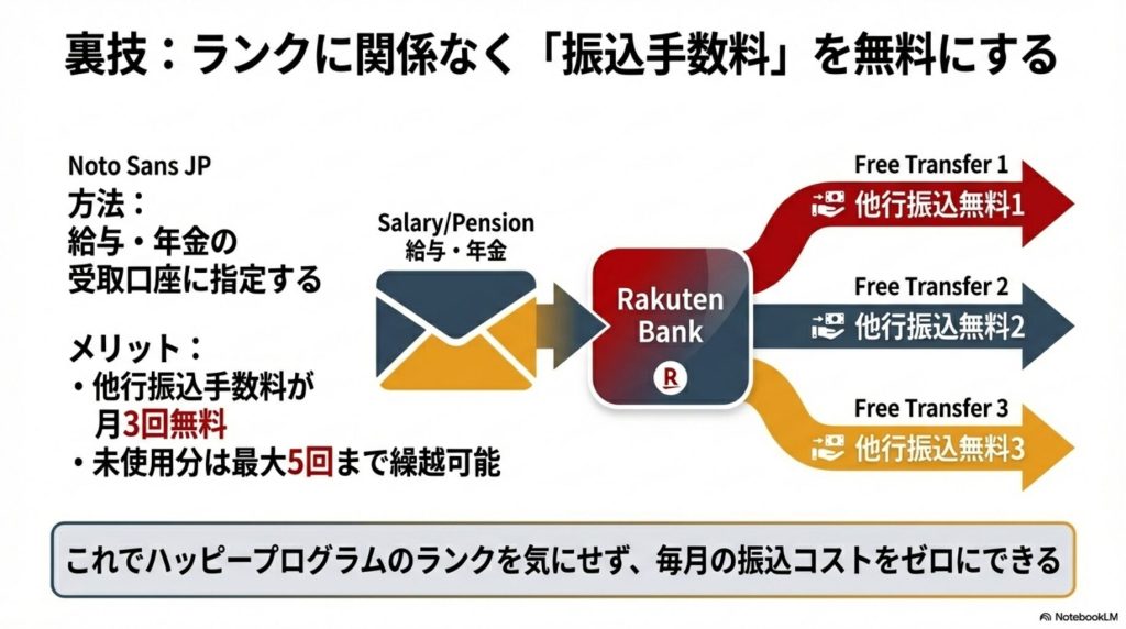 給与受取口座指定で他行振込手数料が月3回無料になる特典イメージ